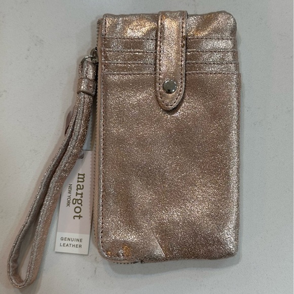 margot Genuine Leather Rose Gold Credit Card Holder - Picture 2 of 7